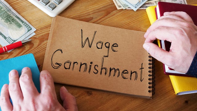 Wage Garnishment is shown on the conceptual business photo 