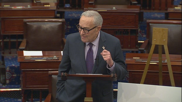 Senate Minority Leader Chuck Schumer speaks on the Senate floor on Oct. 20, 2025.