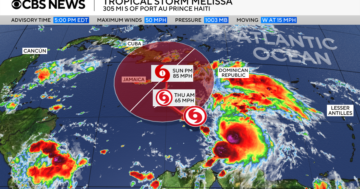 Tropical Storm Melissa varieties within the Atlantic. Maps present its forecast path.