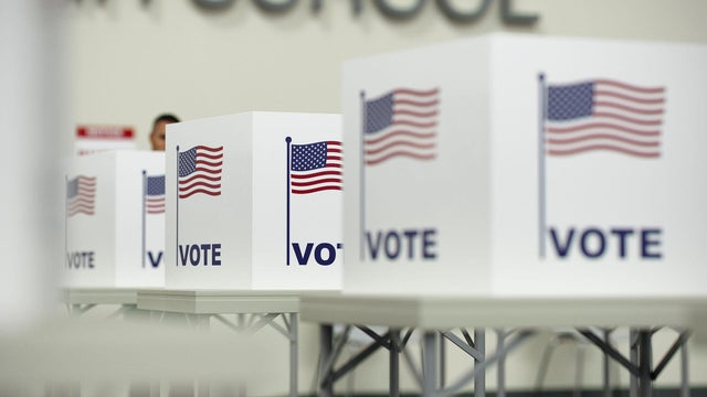 President Or Local Election Polling Center With Voter And Booths