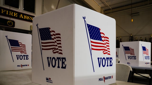 Voting booths are set up at a polling place in Newtown, Pennsylvania, on Tuesday, April 23, 2024. 