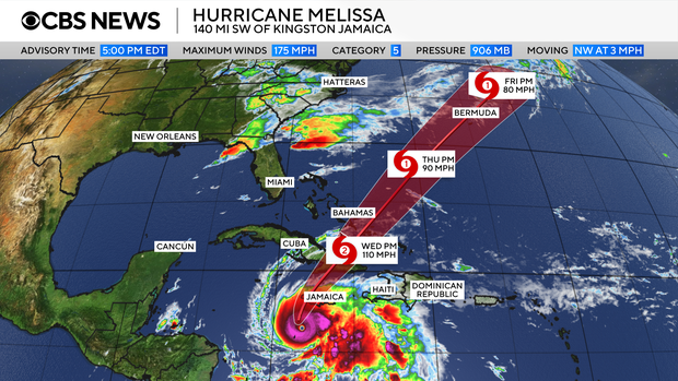 Map shows the forecast path for Hurricane Melissa