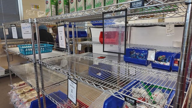 Empty shelves at the food pantry