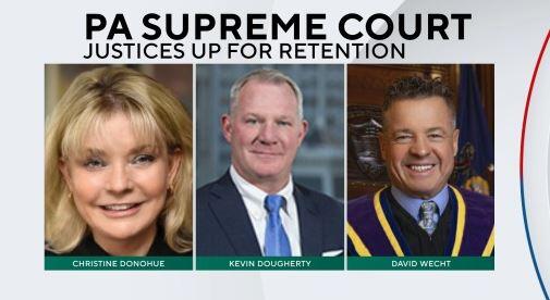 Photos of the three justices on the ballot for retention in Pennsylvania - Christina Donohue, Kevin Dougherty, David Wecht 