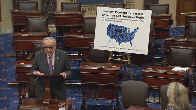 Minority Leader Chuck Schumer speaks on the Senate floor on Saturday, Nov. 8, 2025. 