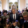 Senate Majority Leader John Thune of South Dakota speaks to reporters while walking to his office at the U.S. Capitol in Washington, D.C., on Nov. 10, 2025, after the Senate reached a deal to fund the government. 