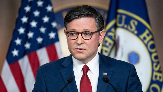 House Speaker Mike Johnson briefs the media at the Capitol Visitor Center on Nov. 10, 2025. 