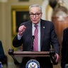 Senate Minority Leader Chuck Schumer, flanked by Sens. Patty Murray and Brian Schatz, speaks to reporters at the weekly Senate policy luncheon news conference on Nov. 4, 2025 on Capitol Hill in Washington, D.C. 