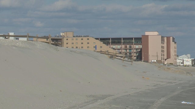 Steep cliff on the beach in North Wildwood caused by erosion 