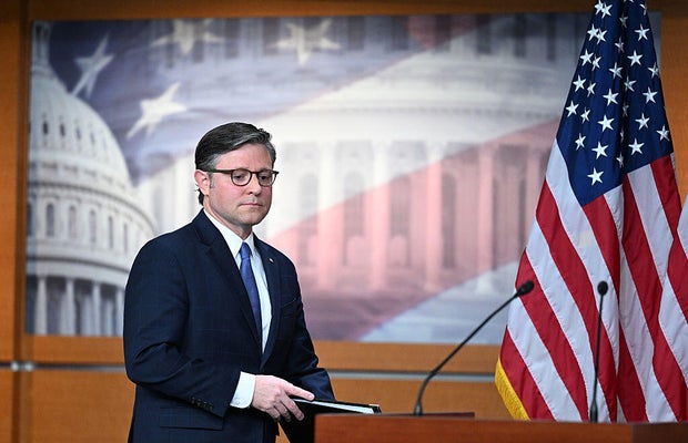 House Speaker Mike Johnson of Louisiana arrives for a press conference at the U.S. Capitol in Washington, D.C., on Nov. 18, 2025. 