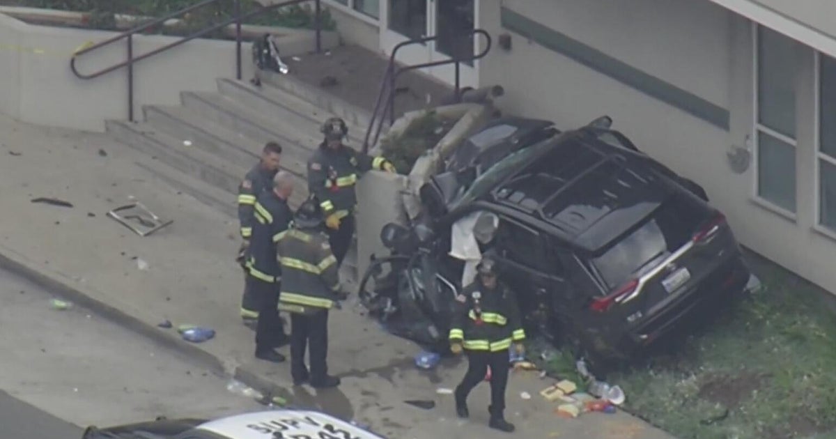Car plows into front of building in San Bruno; driver injured - CBS San ...