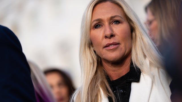 Rep. Marjorie Taylor Greene, a Georgia Republican, attends a press conference outside the U.S. Capitol, on Tuesday, Nov. 18, 2025. 