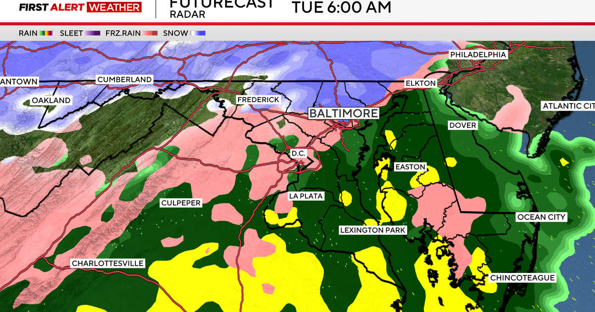 Rain and snow in Maryland could impact Tuesday morning's commute