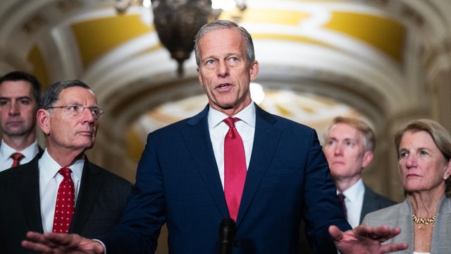 Senate Majority Leader John Thune speaks at a news conference after the Senate luncheons in the U.S. Capitol on Dec. 2, 2025. 