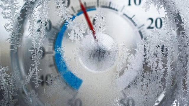 thermometer behind the frozen window 