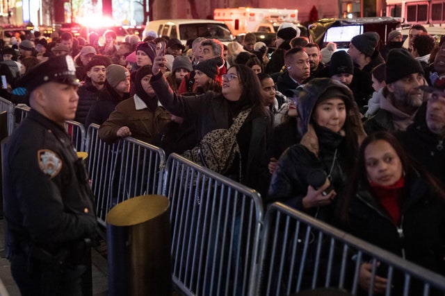 People on line to see the 93rd annual Rockefeller Center Christmas tree lighting ceremony, Wednesday, Dec. 3, 2025, in New York. 