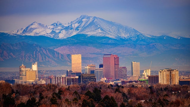 Denver cityscape with Mount Meeker and Longs Peak 