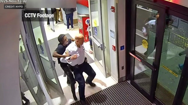 Surveillance video shows Elijah Brown grabbing a security officer at Mount Sinai Hospital on Nov. 13, 2025. 