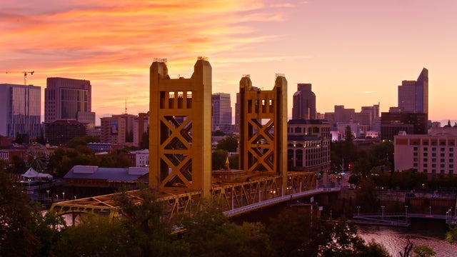 Aerial View of Tower Bridge at Dawn in Autumn 