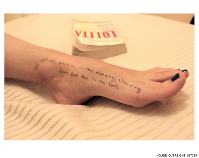 A photo of a foot with a line from "Lolita," which the Epstein estate provided to Congress.