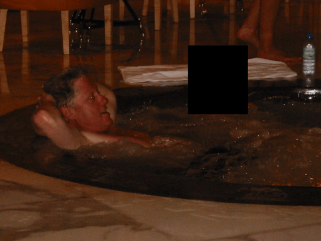 Former President Bill Clinton in a hot tub, in one of the Epstein files released by the Justice Department on Friday, Dec. 19, 2025. 