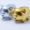 Gold and Silver Piggy Bank with White Background 