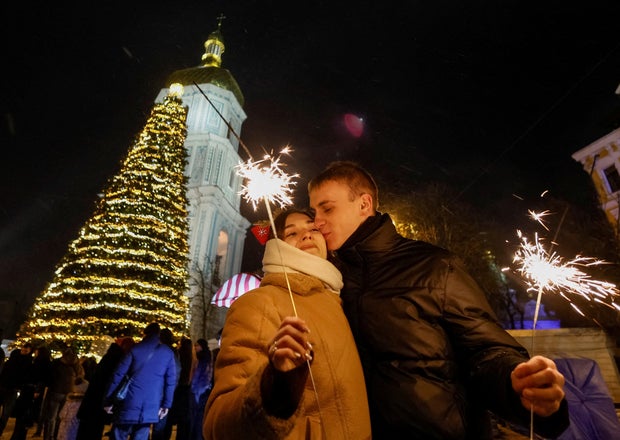 People celebrate the New Year's eve in Kyiv