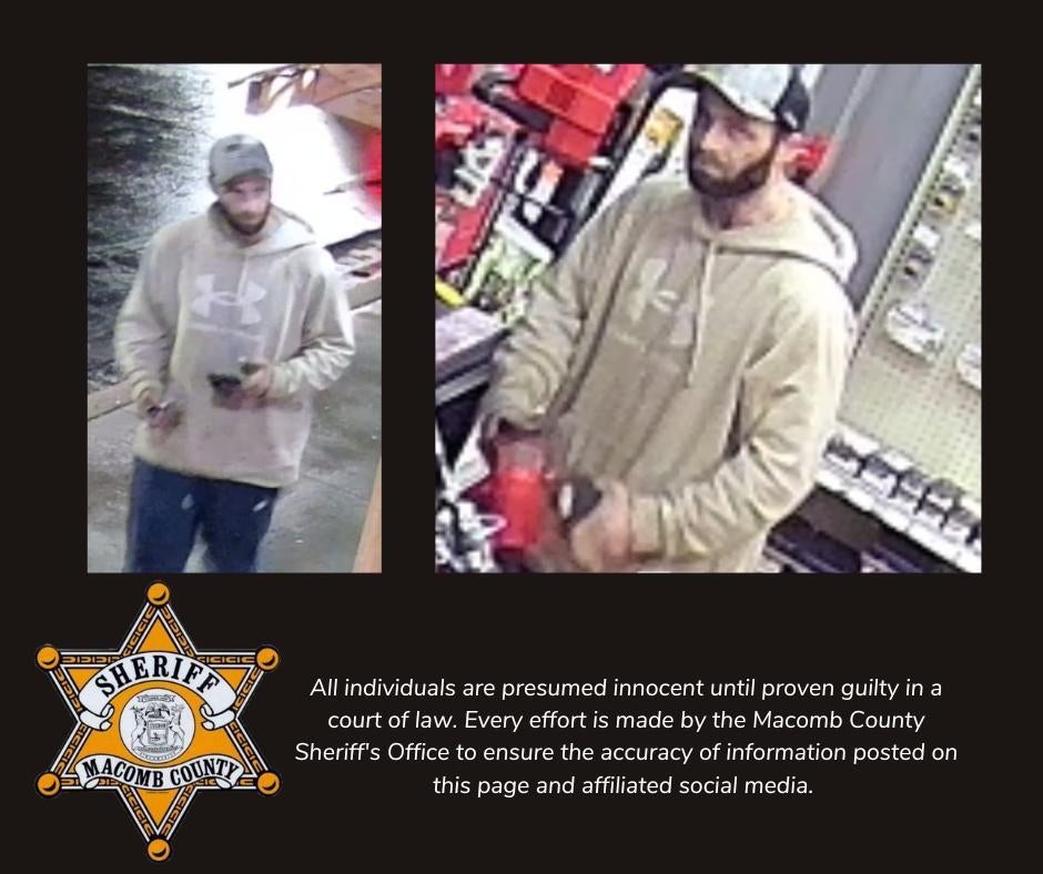 Authorities search for man accused of stealing nail gun at Macomb ...
