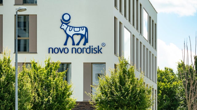 Novo Nordisk sign on building, Danish pharmaceutical healthcare giant, production innovative drugs, obesity treatment Ozempic, pharmaceutical company innovation, Mainz, Germany  June 15, 2024 