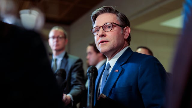 Speaker of the House Mike Johnson speaks to the media as he arrives for a bicameral congressional leadership briefing with administration officials at the U.S. Capitol on Jan. 5 in Washington, D.C. 