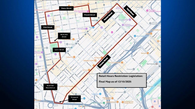 A map showing a zone bordered by several San Francisco streets 