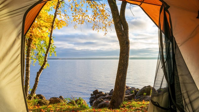 Tent Camping At A Lake On An Autumn Morning 