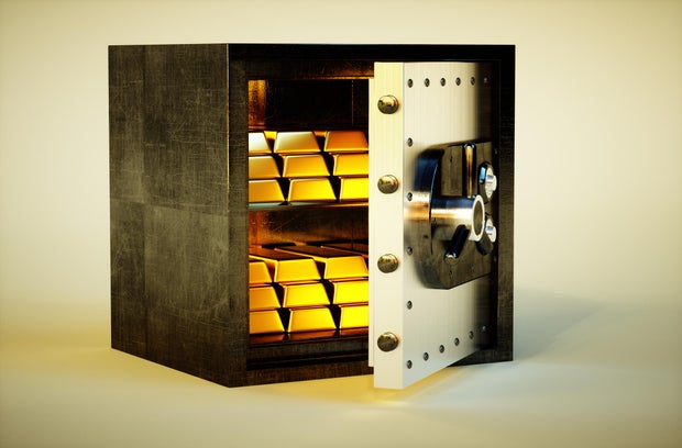 3d photo realistic vivid image of safe with golden bars 