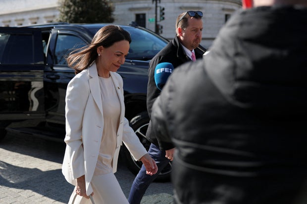 U.S. President Donald Trump meets Venezuelan opposition leader Maria Corina Machado at the White House in Washington 