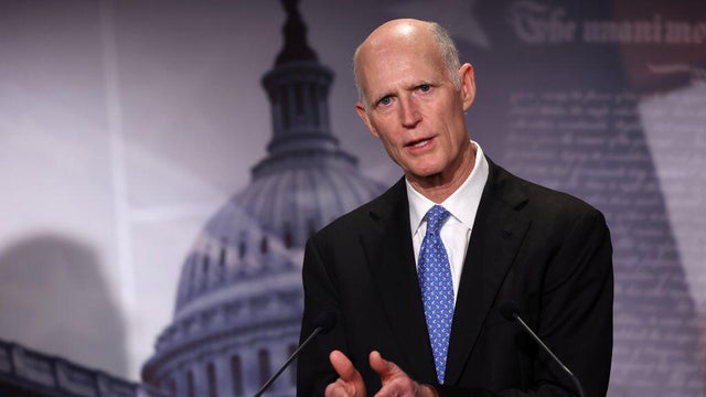 Sen. Rick Scott of Florida speaks on government funding at the U.S. Capitol in Washington, D.C., on March 6, 2024. 