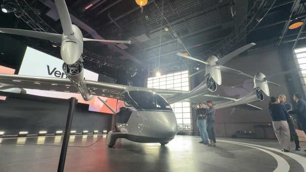 Vertical Aerospace's Valo electric air taxi on display in New York City on Jan. 23, 2025. 
