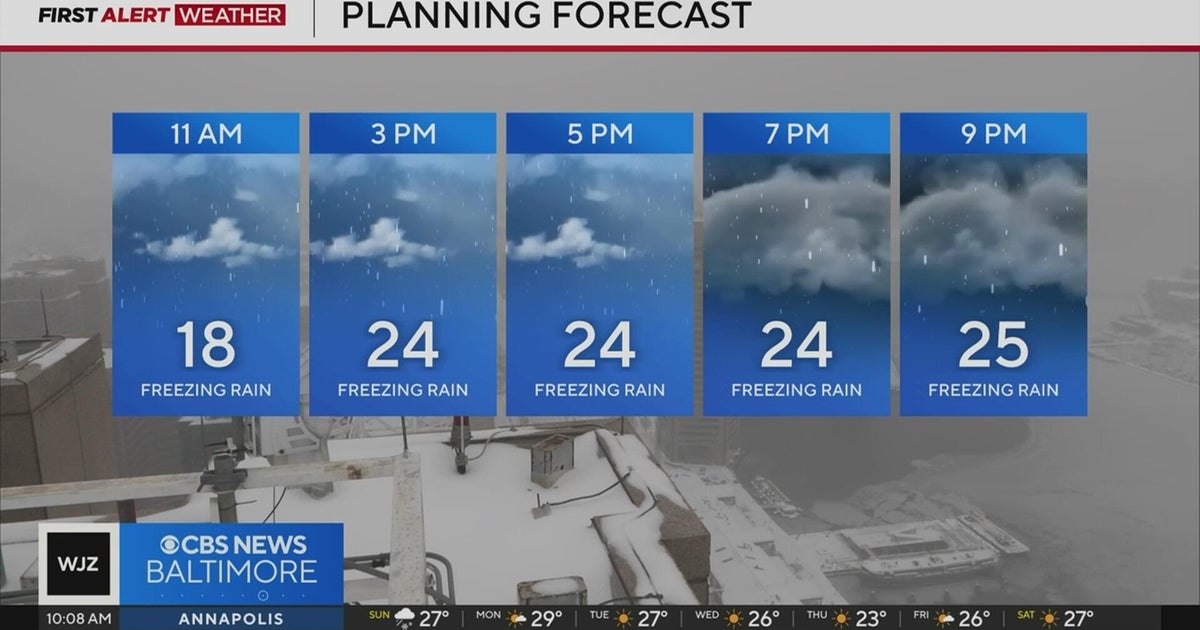 Snowfall in Maryland is expected to change to sleet and freezing rain Sunday afternoon