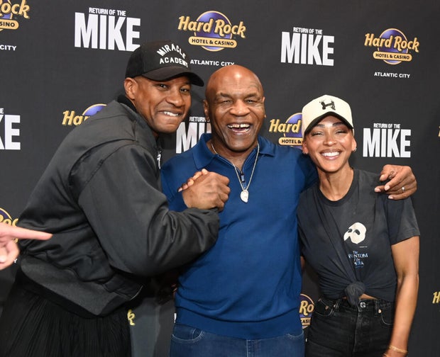 People post for photos at Mike Tyson's tour stop in Atlantic City 