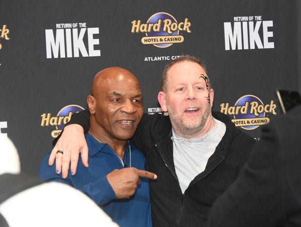 People post for photos at Mike Tyson's tour stop in Atlantic City 