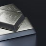 Close up view of Silver bars or ingots in bank vault background. Precious metal.3D illustration 