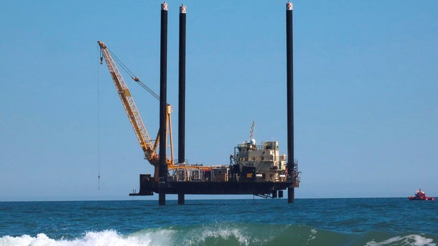 Barge for Sunrise Wind cable operations in Atlantic Ocean off Long Island, New York 