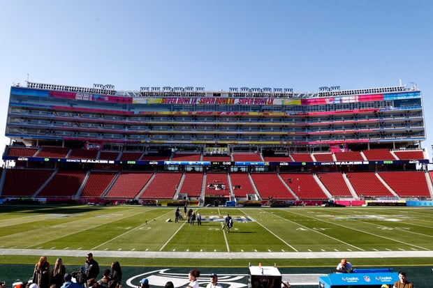 The view from the 50-yard line is seen inside Levi's Stadium ahead of Super Bowl LX on Feb. 4, 2026, in Santa Clara, California. 