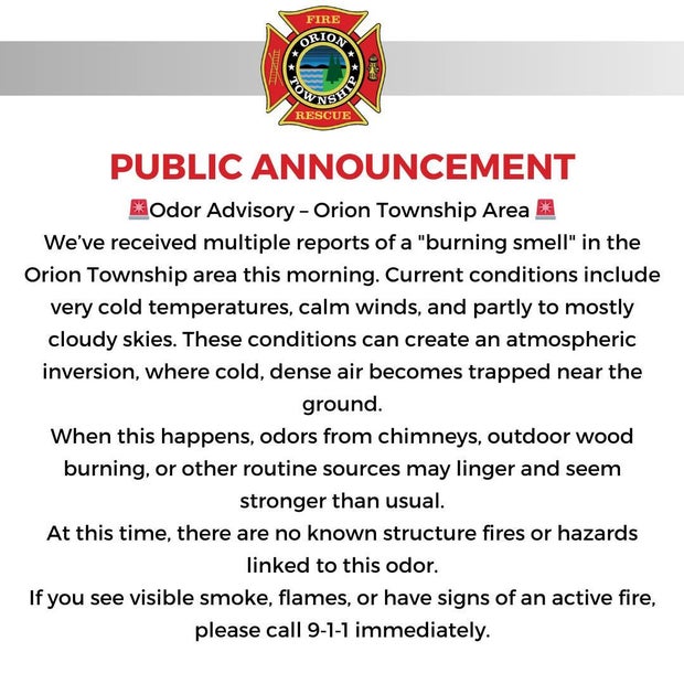 Orion Township receives reports of smelly air 