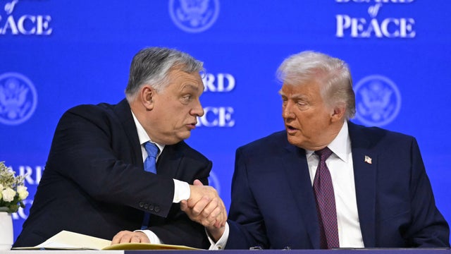 President Donald Trump shakes hands with Hungarian Prime Minister Viktor Orb&aacute;n outside the West Wing of the White House on Monday, May 13, 2019. 