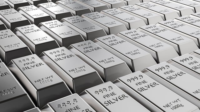 Rows of 999.9 Fine Silver Bullion Bars  Precious Metal Investment and Wealth Concept 