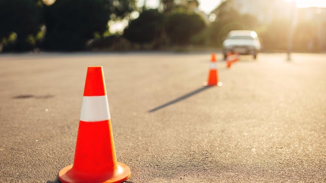 Cones for the examination, driving school concept 