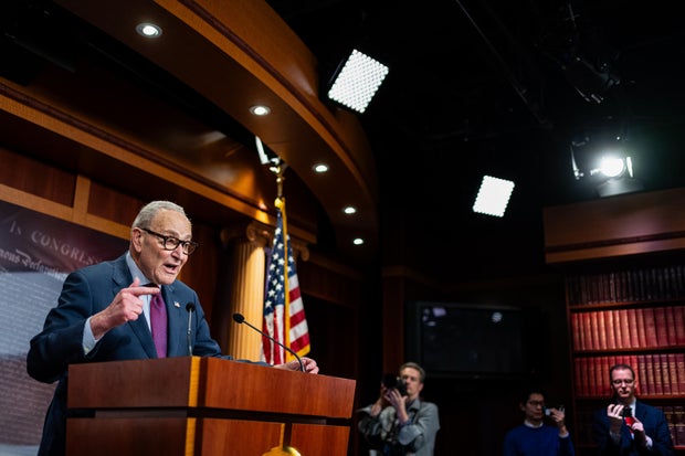 Senate Minority Leader Chuck Schumer speaks during a news conference, at the U.S. Capitol on Feb. 12, 2026.