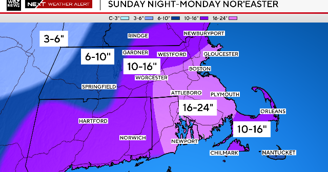 Blizzard warning issued for storm that could drop 2 ft. of snow in Boston Monday