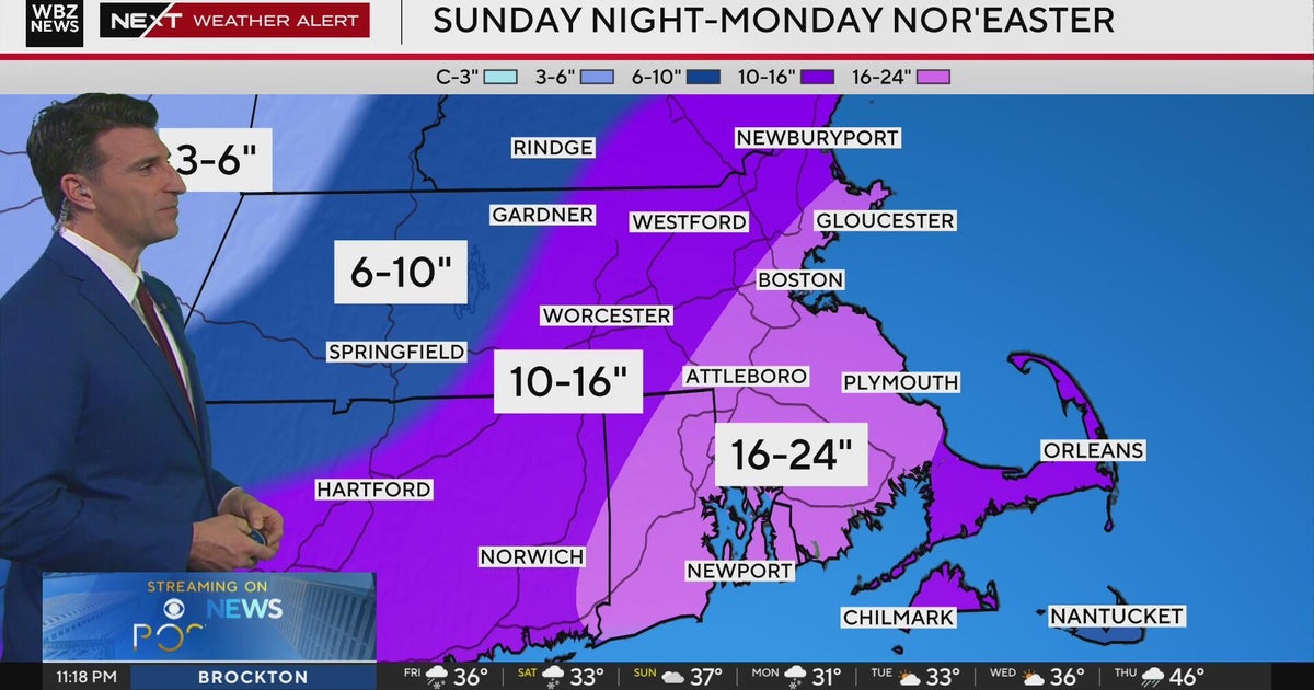 Boston forecast shows up to 2 feet of snow on Monday