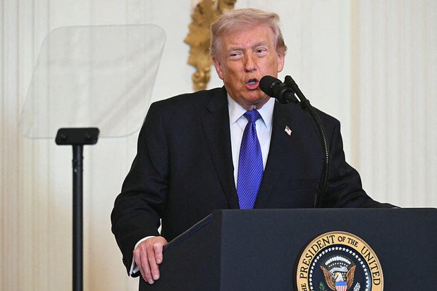 President Trump speaks during a Medal of Honor ceremony in the East Room of the White House in Washington, D.C., on March 2, 2026.